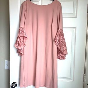Gorgeous light pink flare sleeve dress by Shelby Nites in a size 14W.